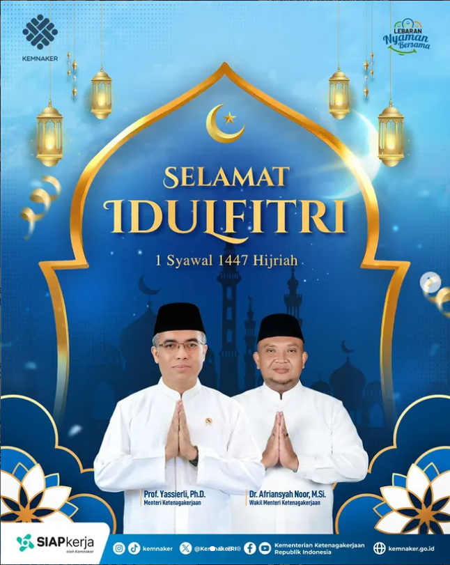 Keluarga besar Balai Besar Perluasan Kesempatan Kerja (BBPKK) Bandung Barat mengucapkan Selamat Hari Raya Idul Fitri 1447 H